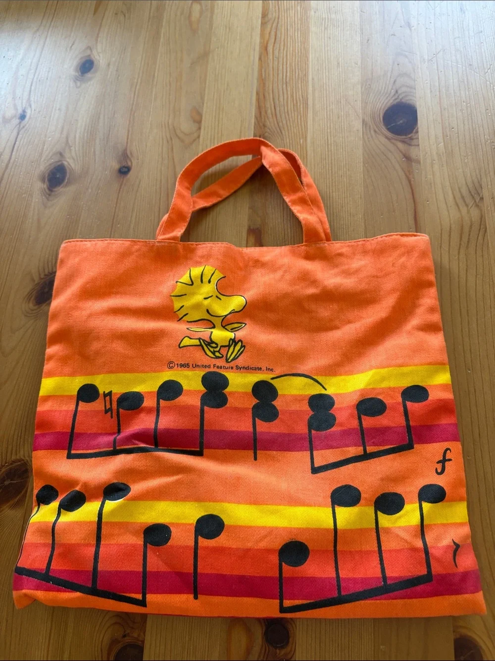 Vintage Peanuts Snoopy & Woodstock Orange Tote Bag see photos for size